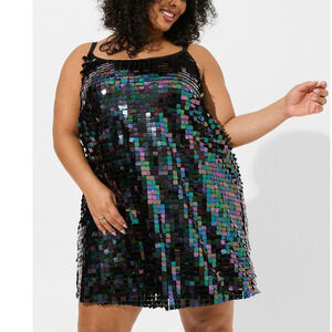 Torrid 4 (4X 26) Sexy Black‎ Payette Sequin Swing Sparkles Party Mini Tank Dress